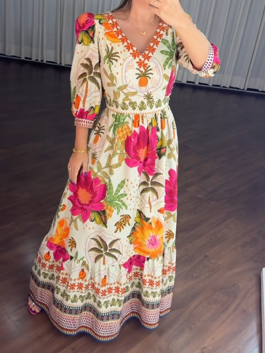 Embroidered Print Long Dress