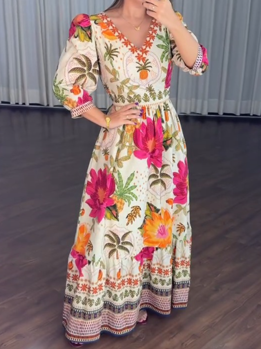 Embroidered Print Long Dress