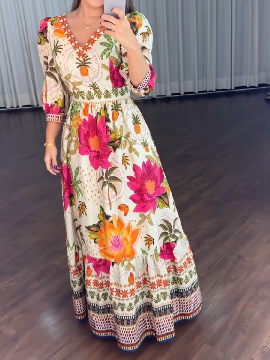 Embroidered Print Long Dress
