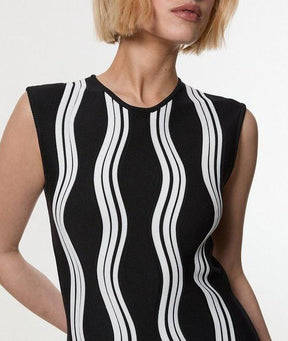 Contrast Wave Knit Dress With Fringing