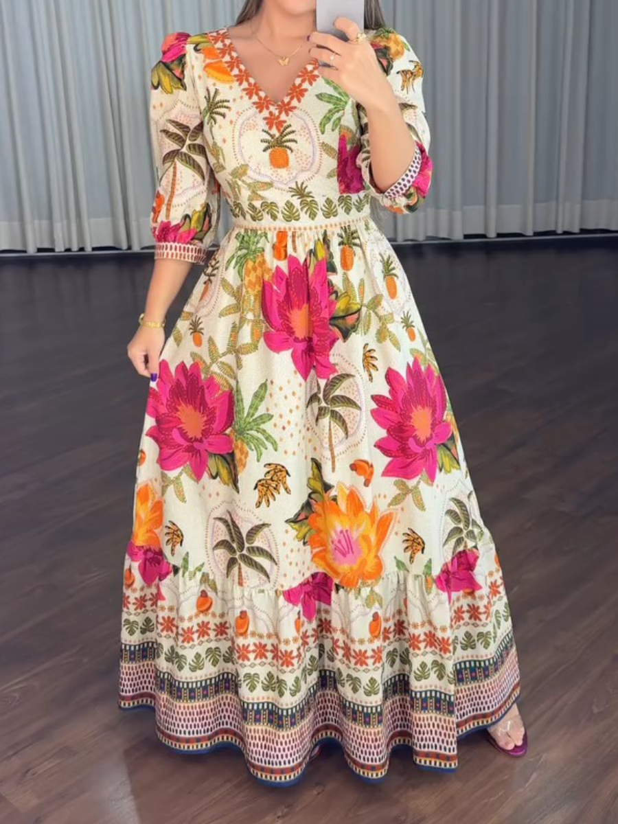 Embroidered Print Long Dress
