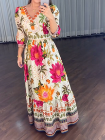 Embroidered Print Long Dress